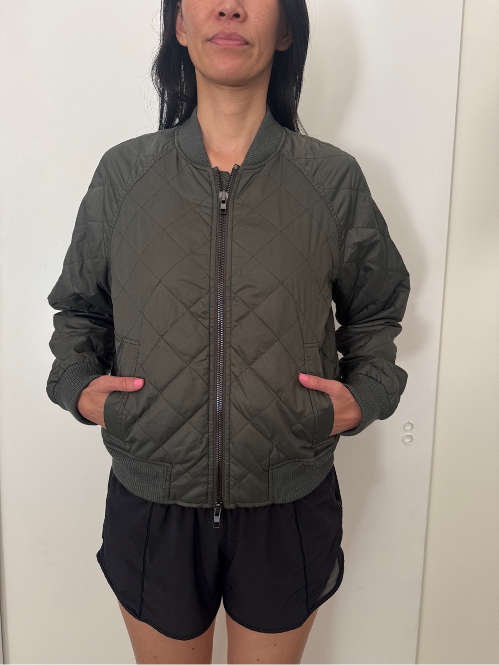 Vince Olive Green Quilted Bomber Jacket - Small